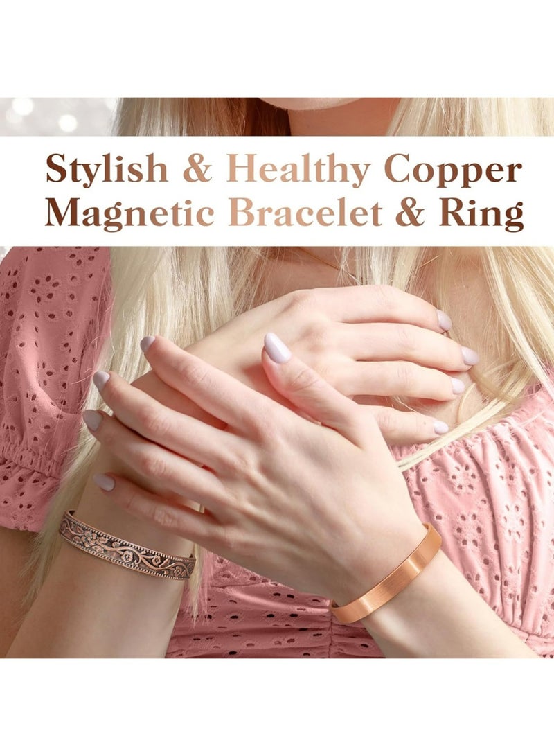 Trikeel 2pcs Copper Bracelets for Women Men: Lymph Detox Magnetic Bracelet, 100% Pure Copper Bracelet with 6 Magnets 3500 Gauss - Copper Jewelry Gifts - Image 2